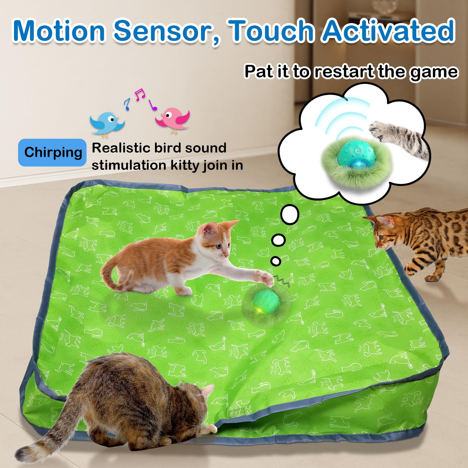 Waaiio Interactive Cat Toys For Indoor Cats,Automatic Moving Cat Ball In Pouch,Chirping Stimulation,Hide-N-Seek Chase Exercise G